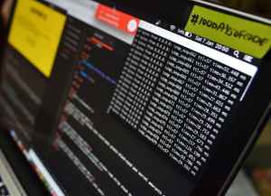 turned on flat screen monitor